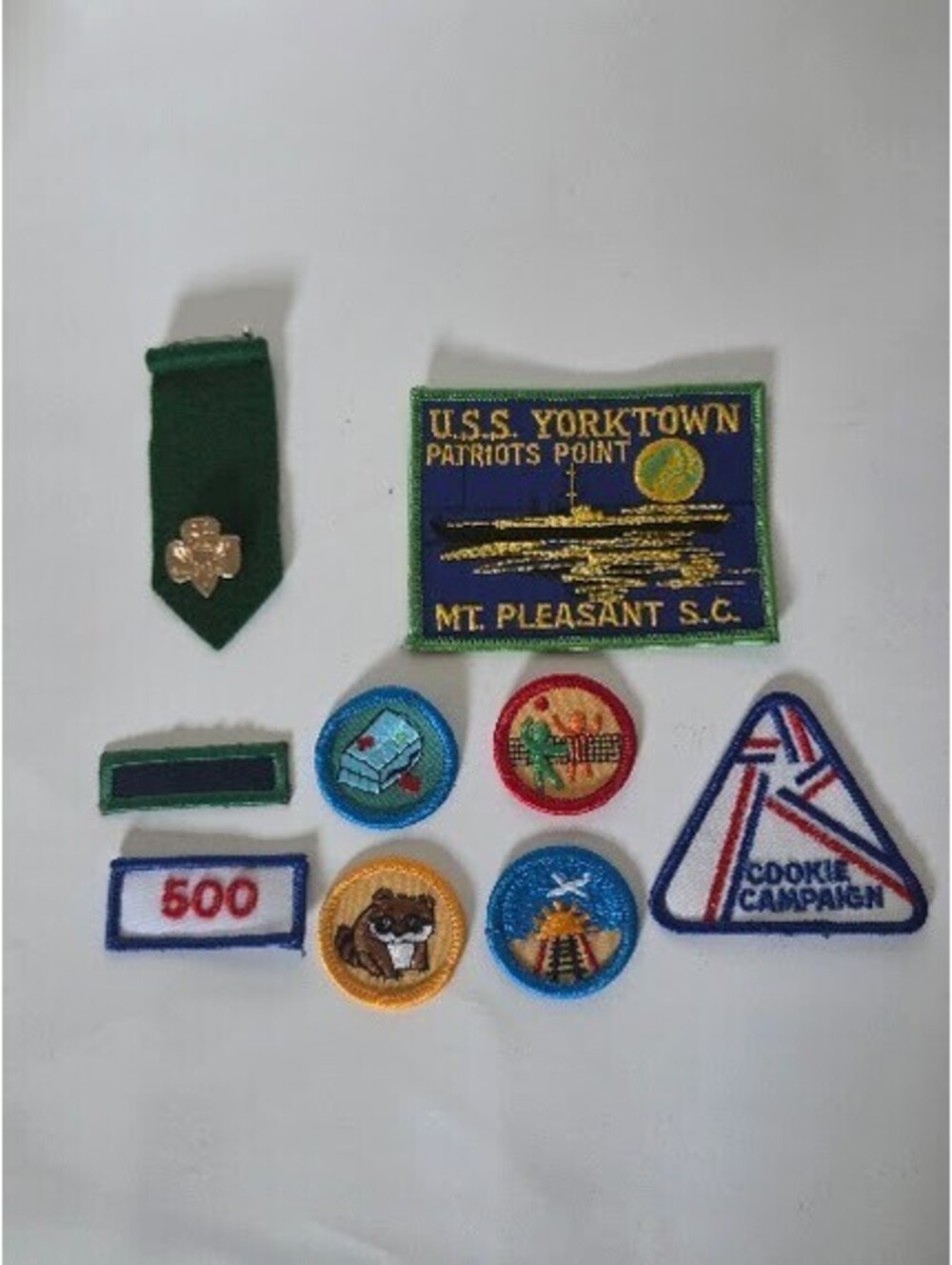 Vintage Girl Scout Badge Lot With USS Yorktown Patch Cookie Campaign 9pc Set
